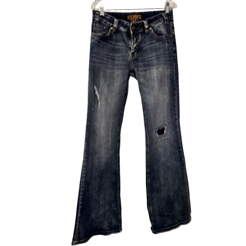 Rock & Roll cowboy Womens Distressed Bootcut Jeans Size 30 Blue Denim With Ripp - Picture 2 of 11